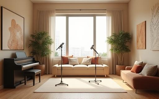 Clean and welcoming vocal studio interior