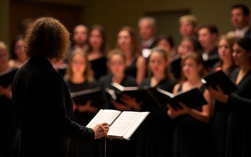 Group of people singing together in a choir setting