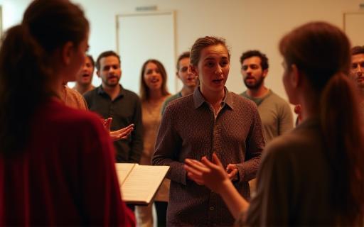 Group singers collaborating at a workshop